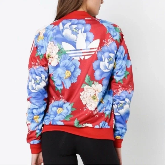 Adidas Red and Blue Floral Print Jacket Size XS - Picture 2 of 15